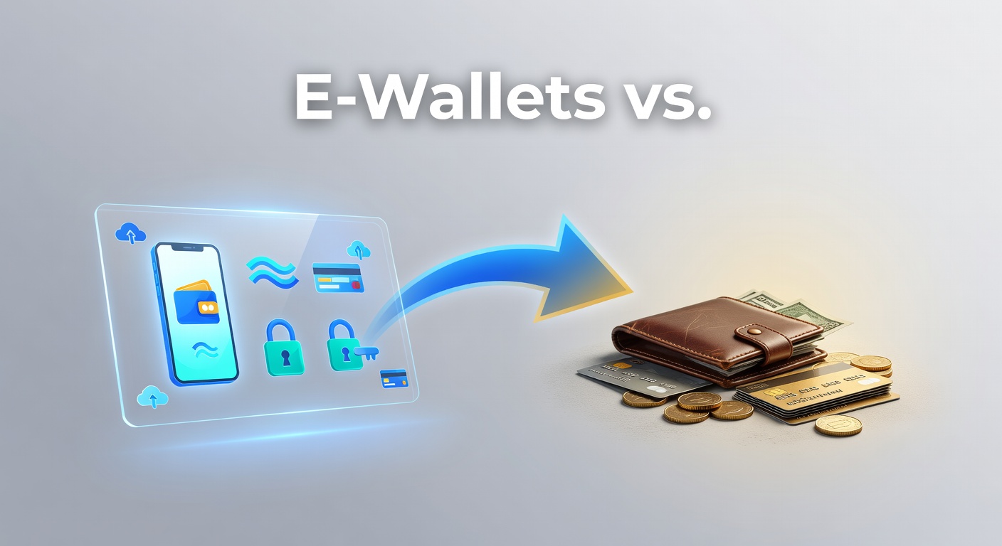 Infographic comparing e-wallet speed and security advantages over traditional bank transfers and cards in online gaming