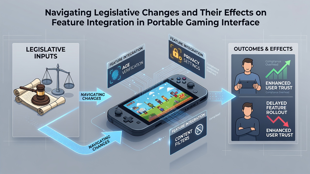 Team reviewing regulatory updates on screens while testing mobile gaming features in an office setting