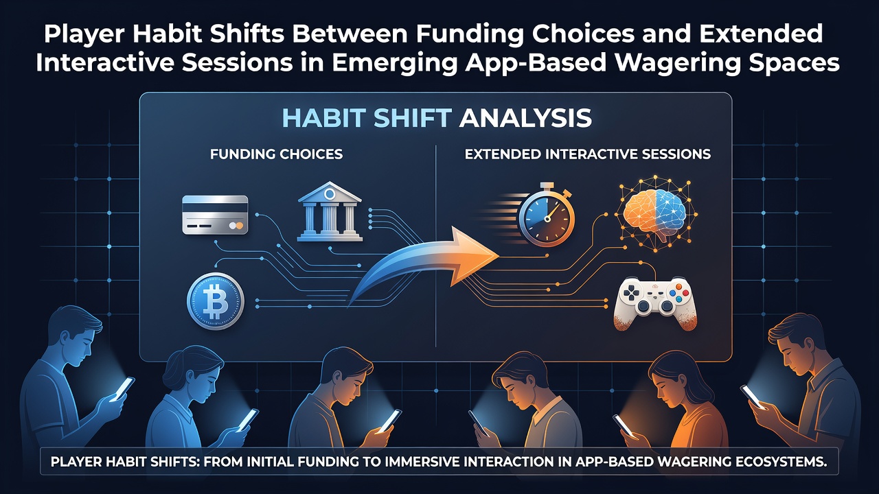 Players engaging with app-based wagering interfaces showing funding selections and session tracking features
