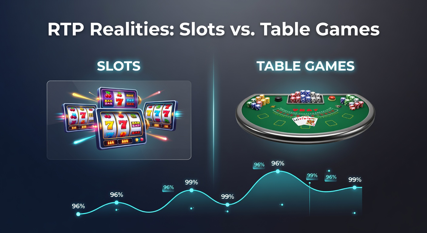 Graph comparing RTP percentages for popular slots against house edges in table games like blackjack and roulette, with overlaid data trends from 2026