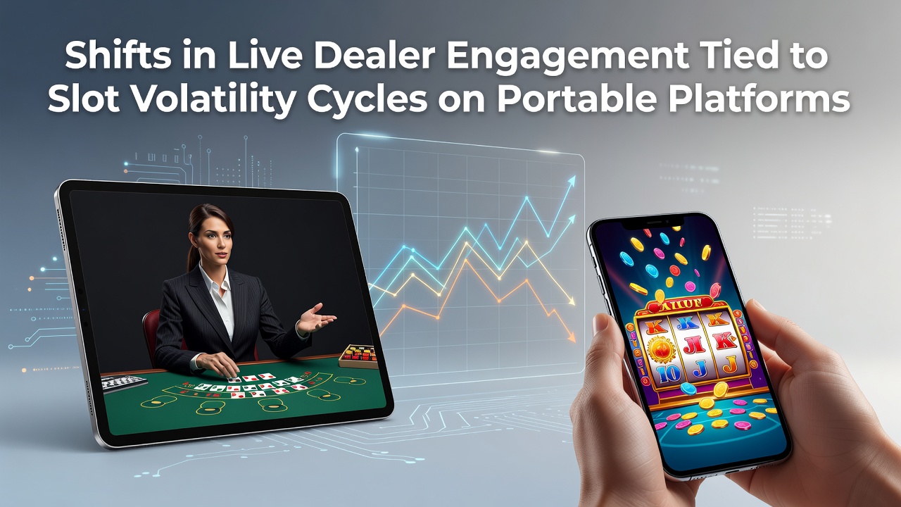 Mobile casino interface displaying slot volatility indicators alongside live dealer game options on a portable device